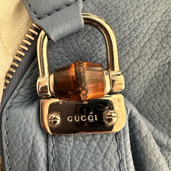 Gucci Large Bamboo Barbaston Royal Blue Spike Calfskin Leather - Picture 8 of 14